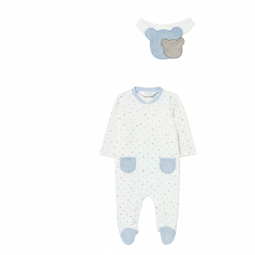 Mayoral White and Blue Patterned Footie